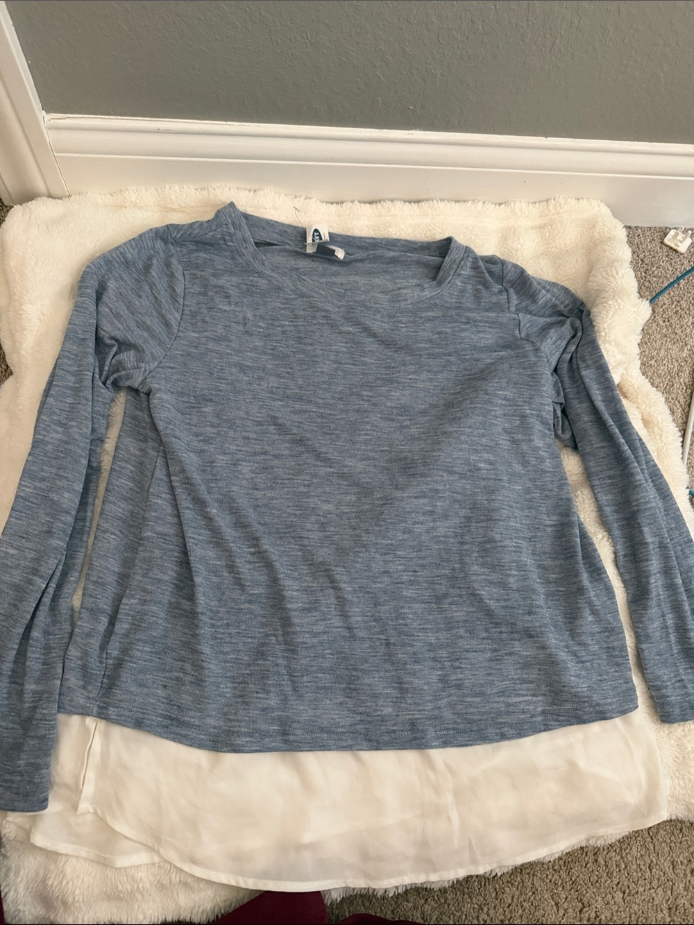 Old Navy Blue Heather Long-Sleeve Top with White Layered Hem